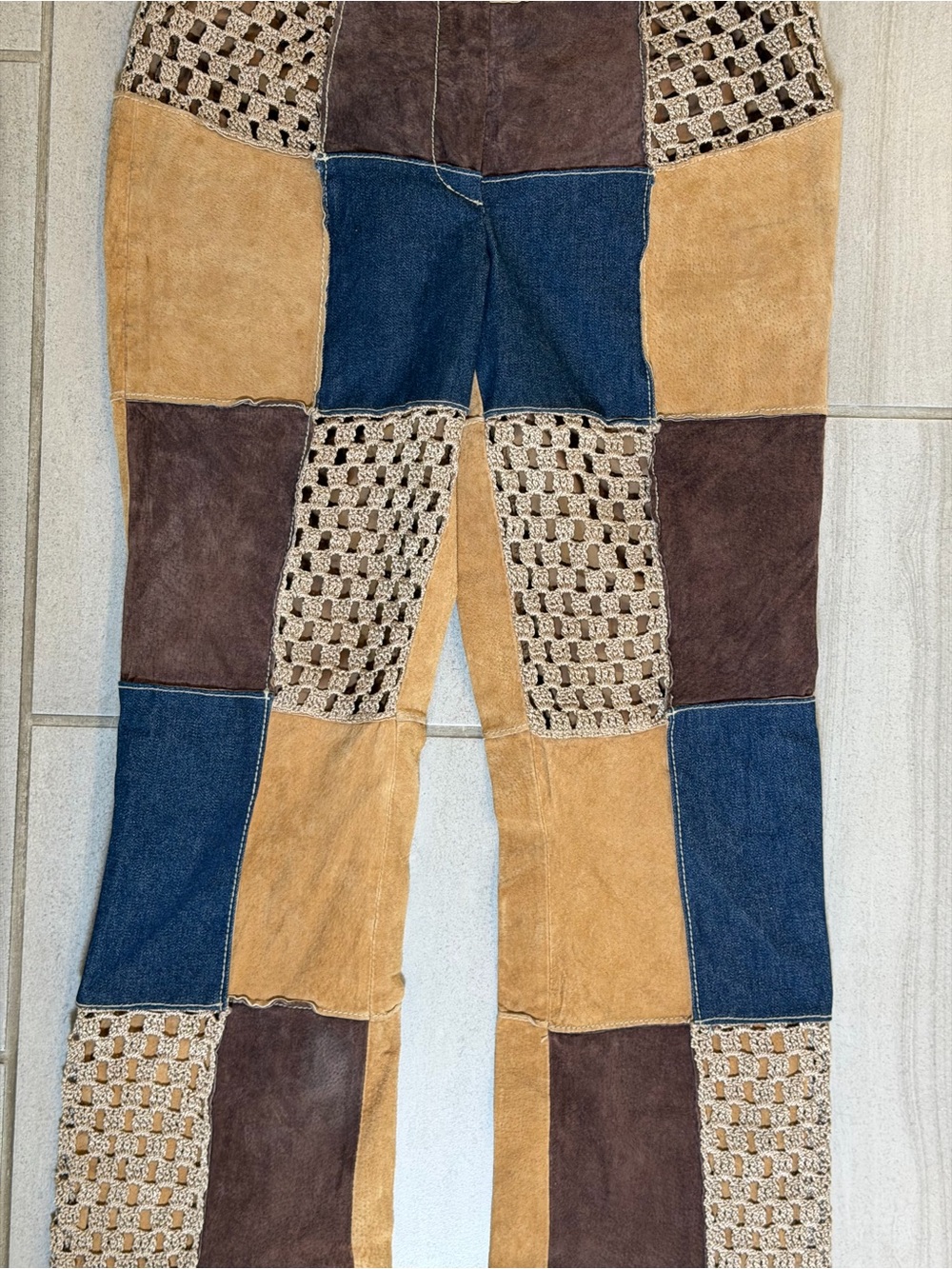 Y2K Wilson’s Leather Maxima Suede Denim Crochet Patchwork low rise pants size 4 - Picture 14 of 15